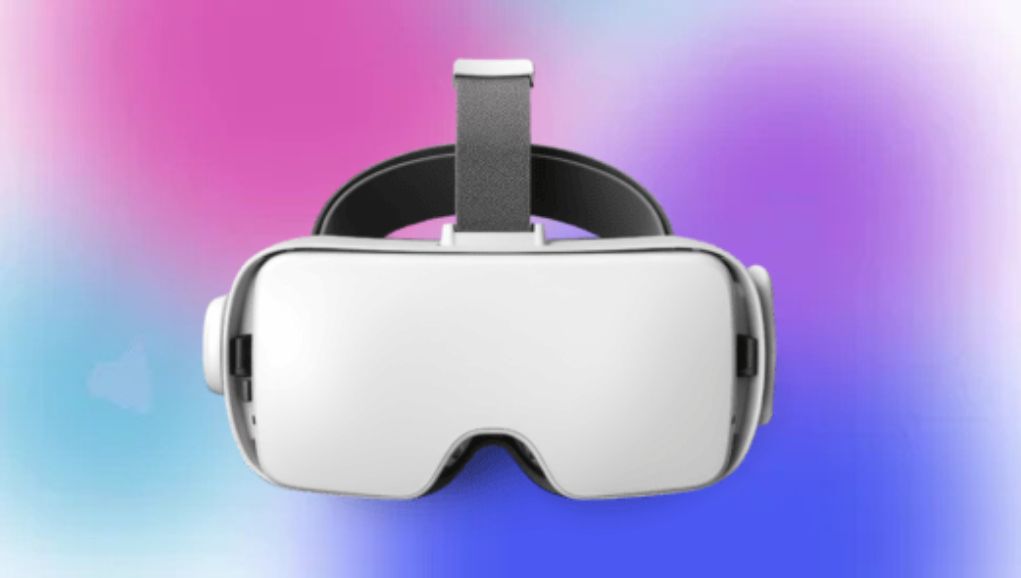 PC virtual reality headset resting beside its controllers
