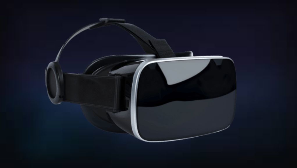 Gaming desk with a VR headset connected to a desktop PC