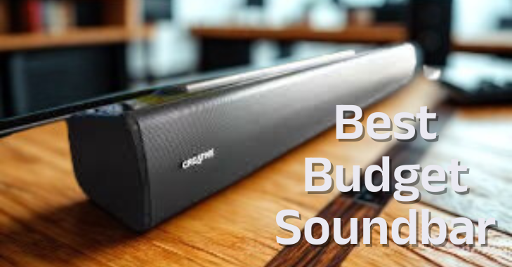 Budget soundbar and subwoofer set up in a living room
