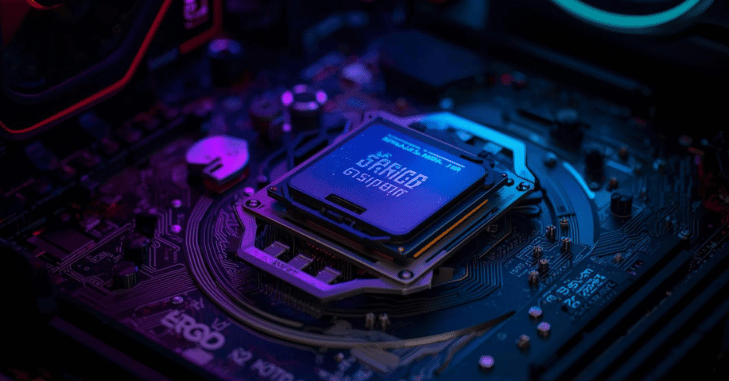 Close-up of processor pins and heat spreader markings