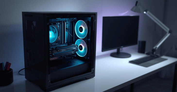Coolant flowing through clear tubing beside the graphics card