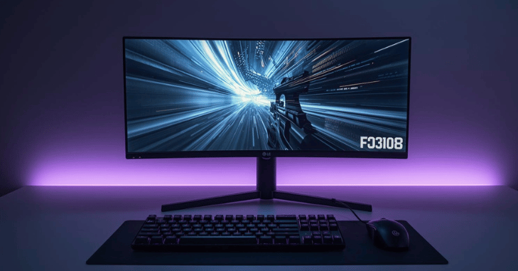 Curved ultrawide gaming monitor on a dark desk setup