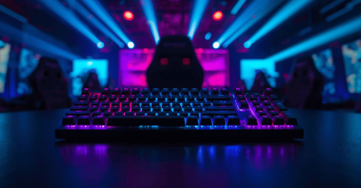 Close-up of optical switches beneath removed keycaps