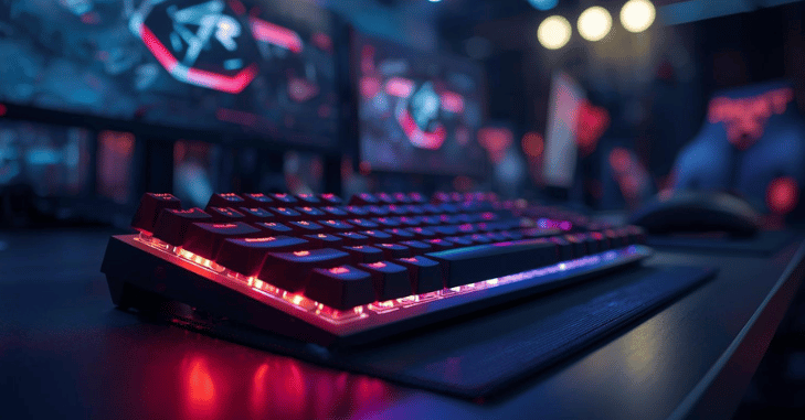 Compact sixty percent gaming keyboard on a desk mat