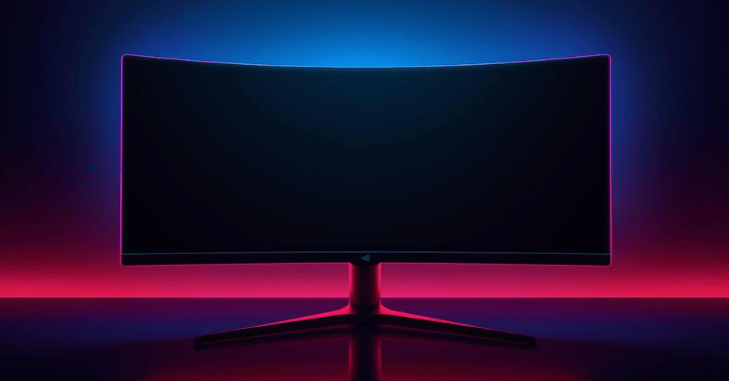 Rear lighting ring glowing on a curved gaming display