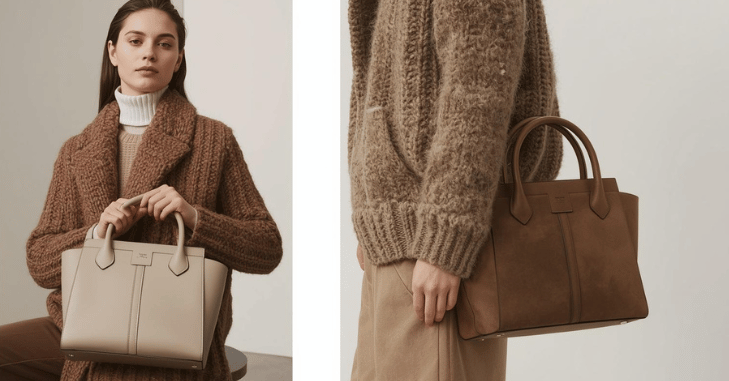 Interior lining and pockets of a designer leather bag