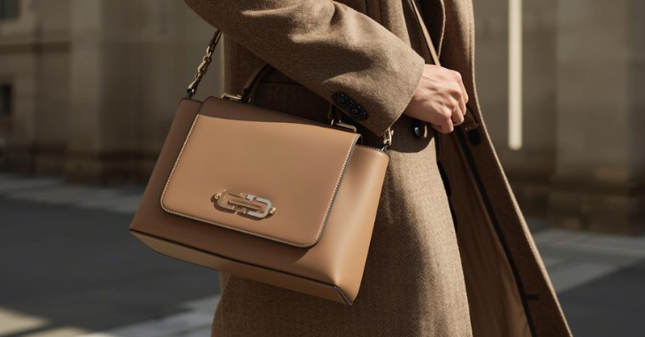 Close-up of stitching and hardware on a luxury handbag