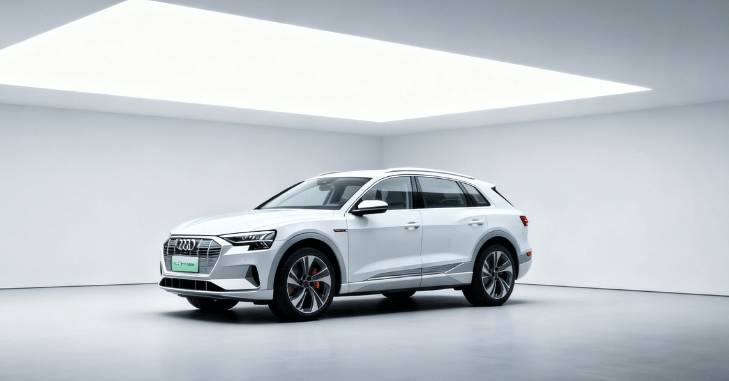 Electric SUV driving along a rural road