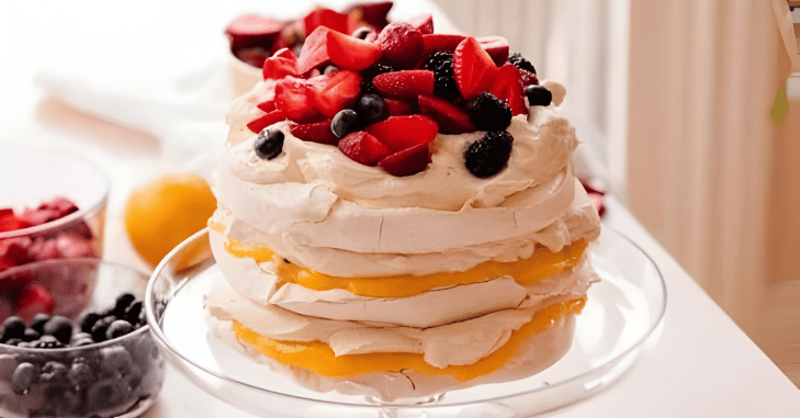 Whisked egg whites forming stiff glossy peaks