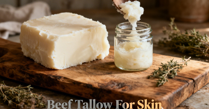 Homemade tallow moisturiser cooling in glass jars