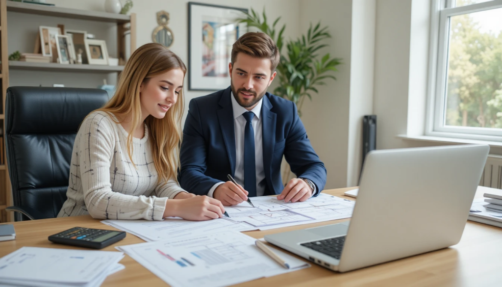 Solicitor reviewing conveyancing paperwork with a homebuyer