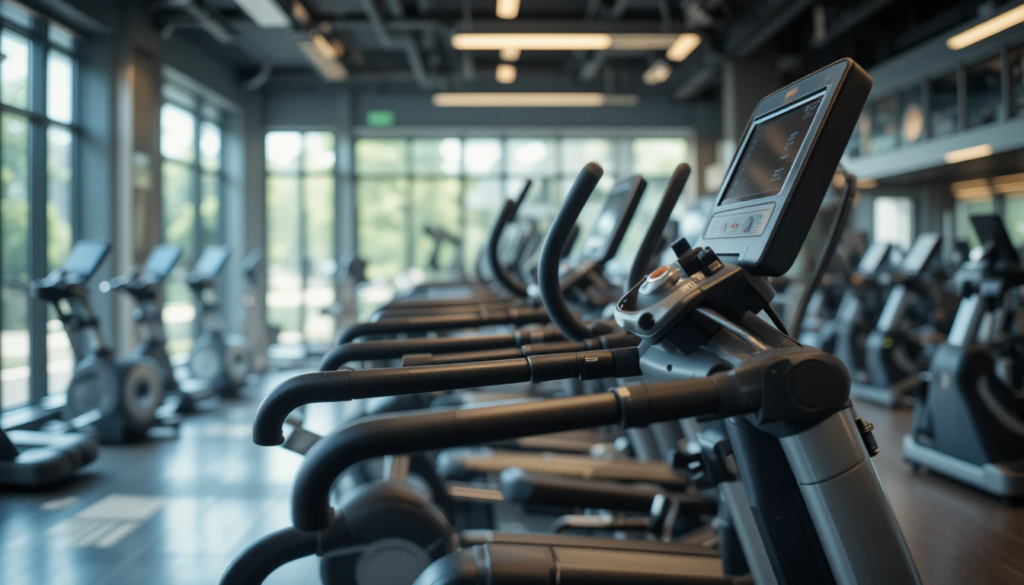 Towel and water bottle placed beside a stair climber