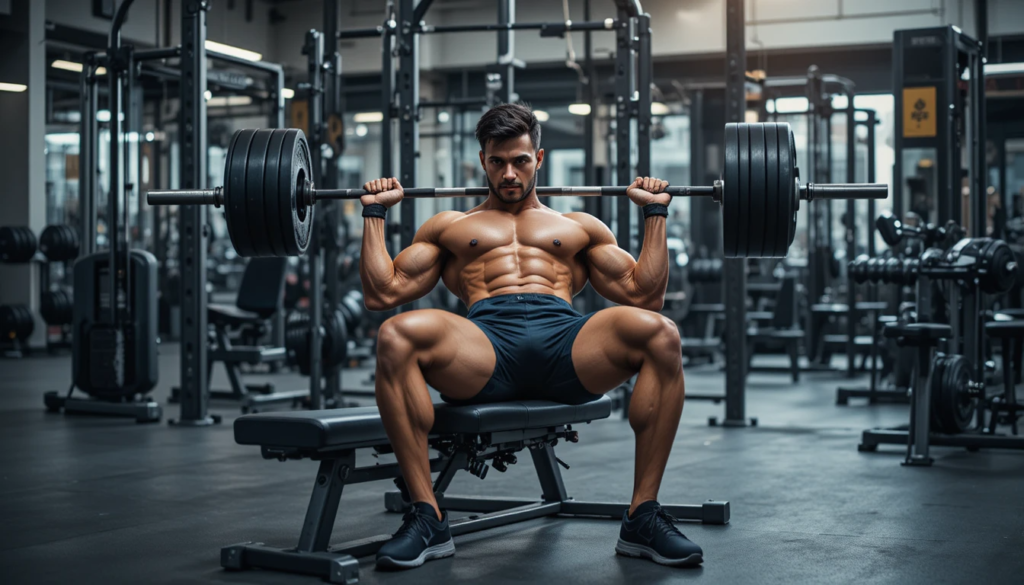 Trainer coaching correct foot placement for hip thrusts