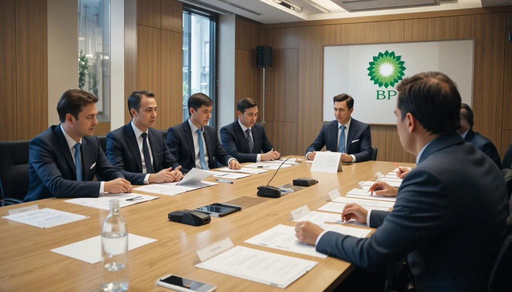 Corporate compliance documents reviewed at a boardroom table