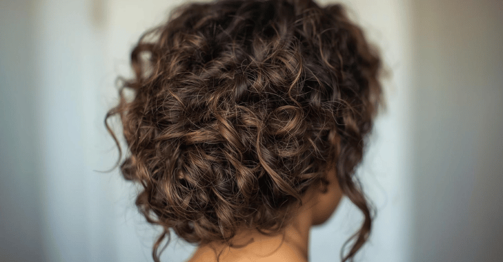 Half-up curly hairstyle finished with a delicate hairpiece