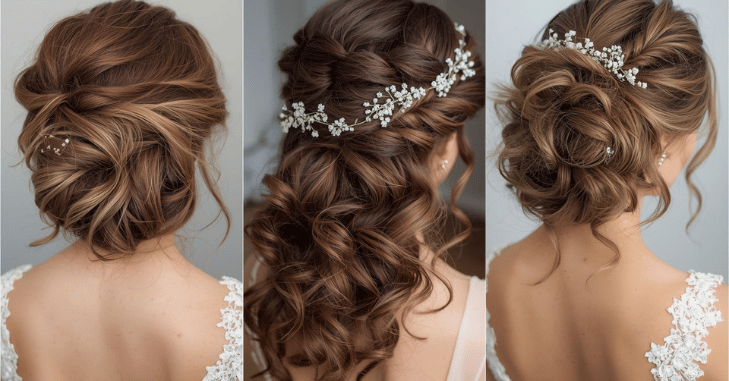 Stylist arranging curls into a wedding day chignon
