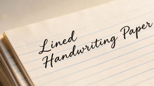 Sheet of lined handwriting paper with printed guide rules