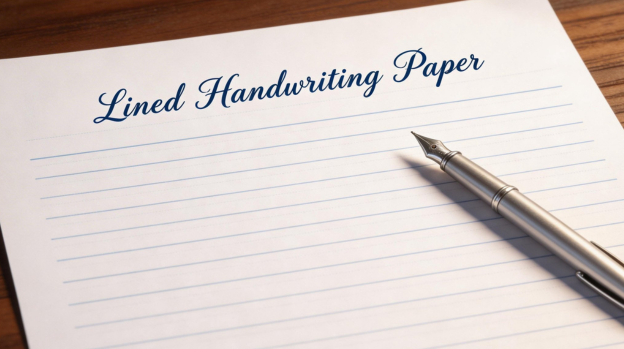 Pencil resting on a printed handwriting practice page
